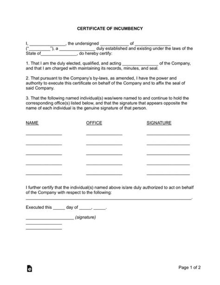 Incumbency certificate - How To Discuss